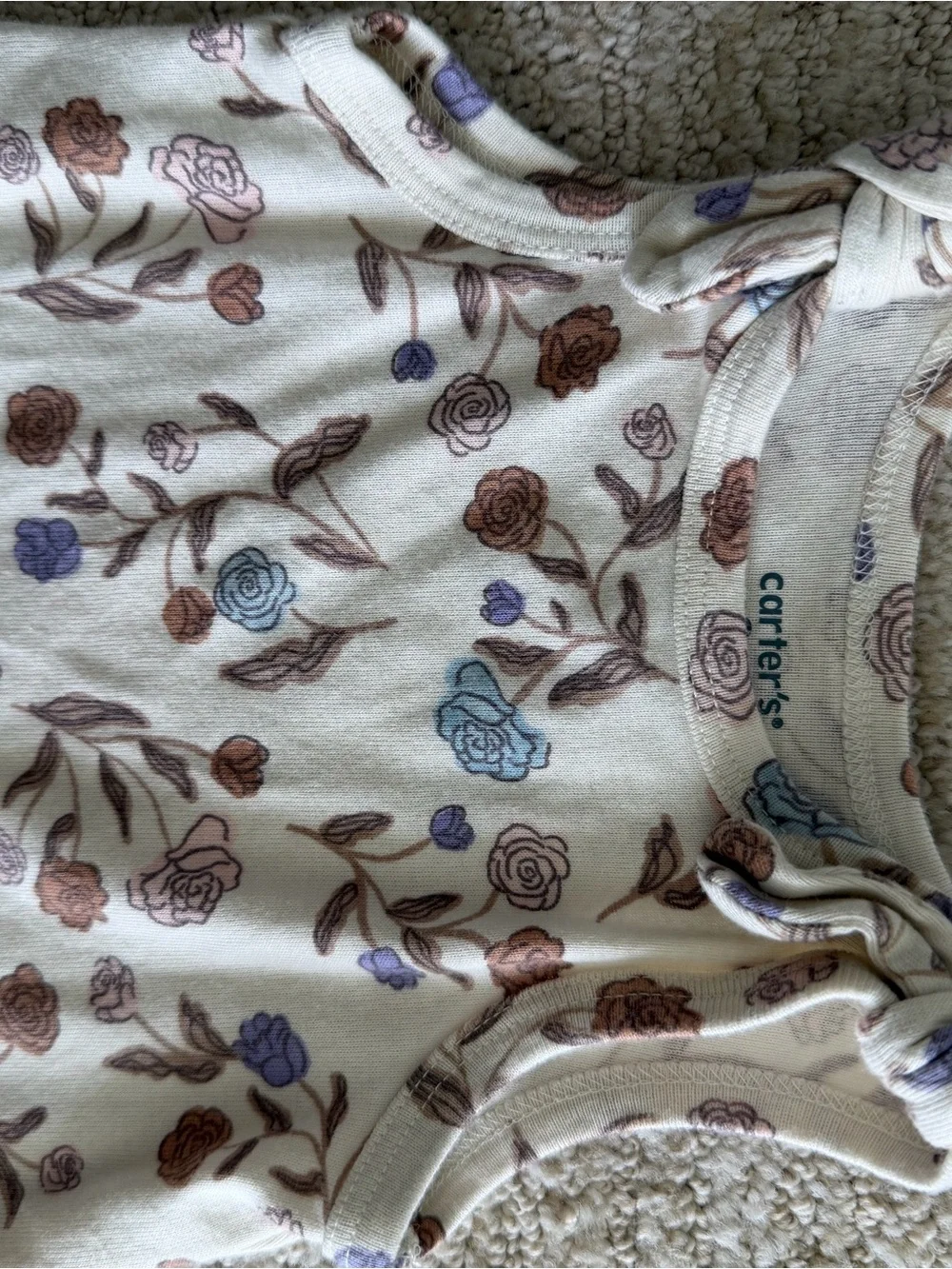 Carters Cream Floral Tank Top Romper with Pastel Flowers sz0-3 mo
